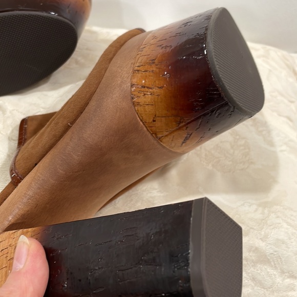 RACHEL ZOE Eddie Kid Suede & Patent Lea Platform SZ8 new toasted caramel cognac - Picture 6 of 10